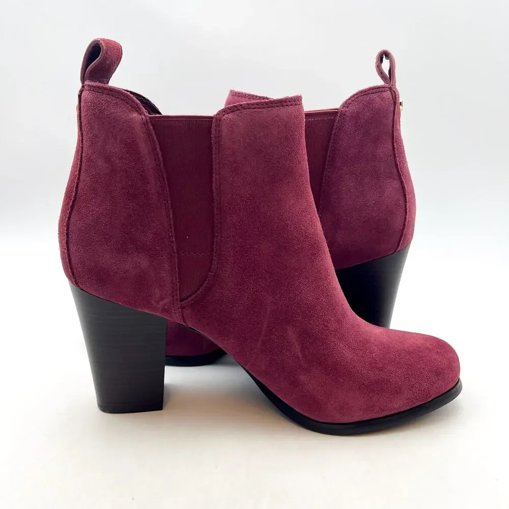MICHAEL KORS Womens Evaline Booties Size 8.5M Mulberry Red Suede Heeled NWOB
